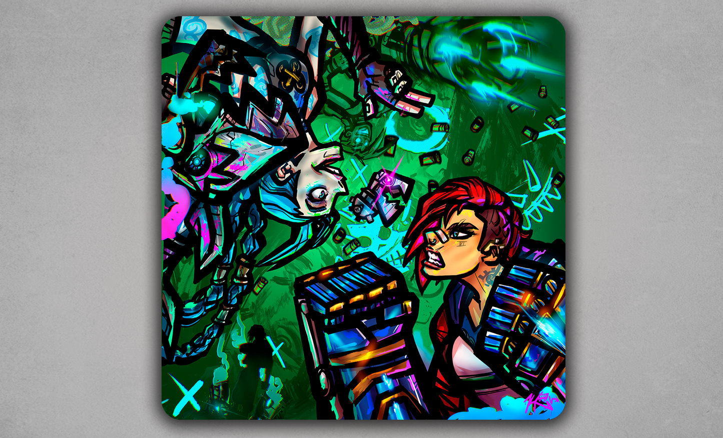 Riftbound: Fracture Point Two-Player Playmat – Neon Rival Clash – Riftbound TCG